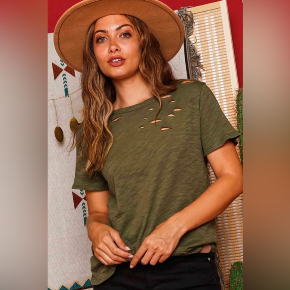 Olive Distressed Tee